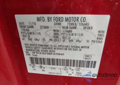 2011 Ford F-150 Xlt z USA, uszkodzony, nr VIN 1FTFX1EF8BFA10641